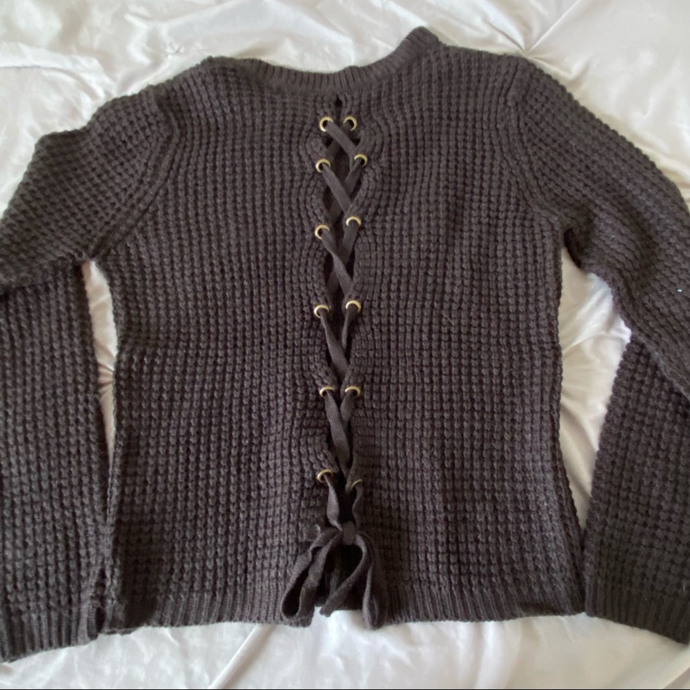 Black Sweater with Lace Up back.